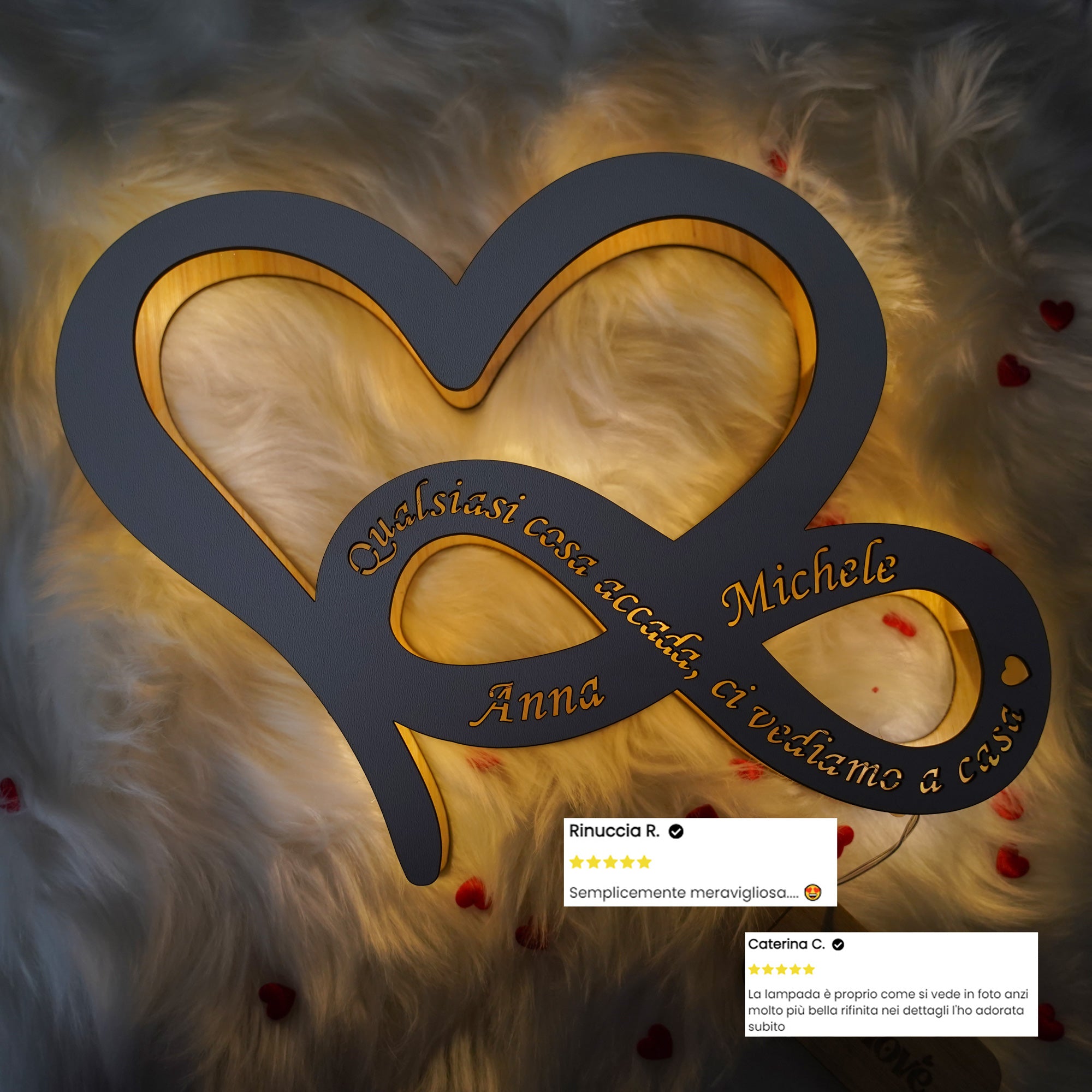 Lampada personalizzata in legno con cuore e Infinito intrecciati - Amore Infinito