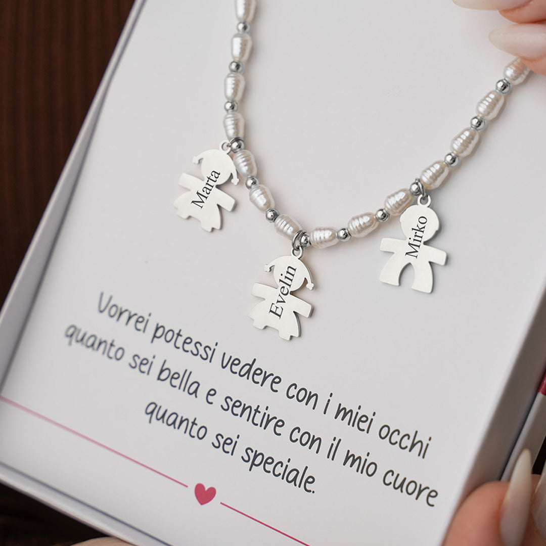 Girocollo Family In Perle con ciondoli Bimbo Personalizzati