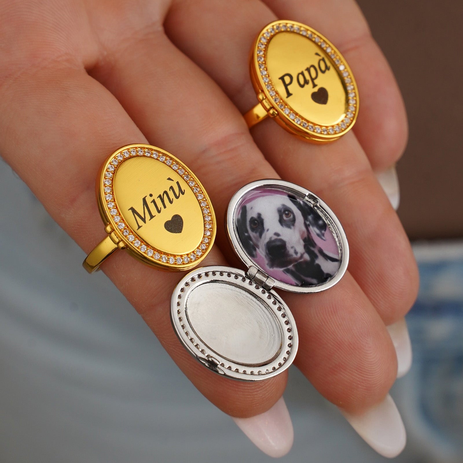 Anello Ovale Scrigno del Cuore Personalizzato con Foto e Incisione