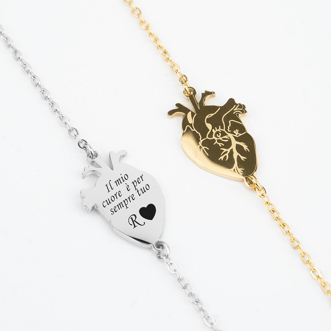 Cuore D'Anima ✦ Bracciale Ciondolo Cuore Anatomico con Incisione Personalizzata