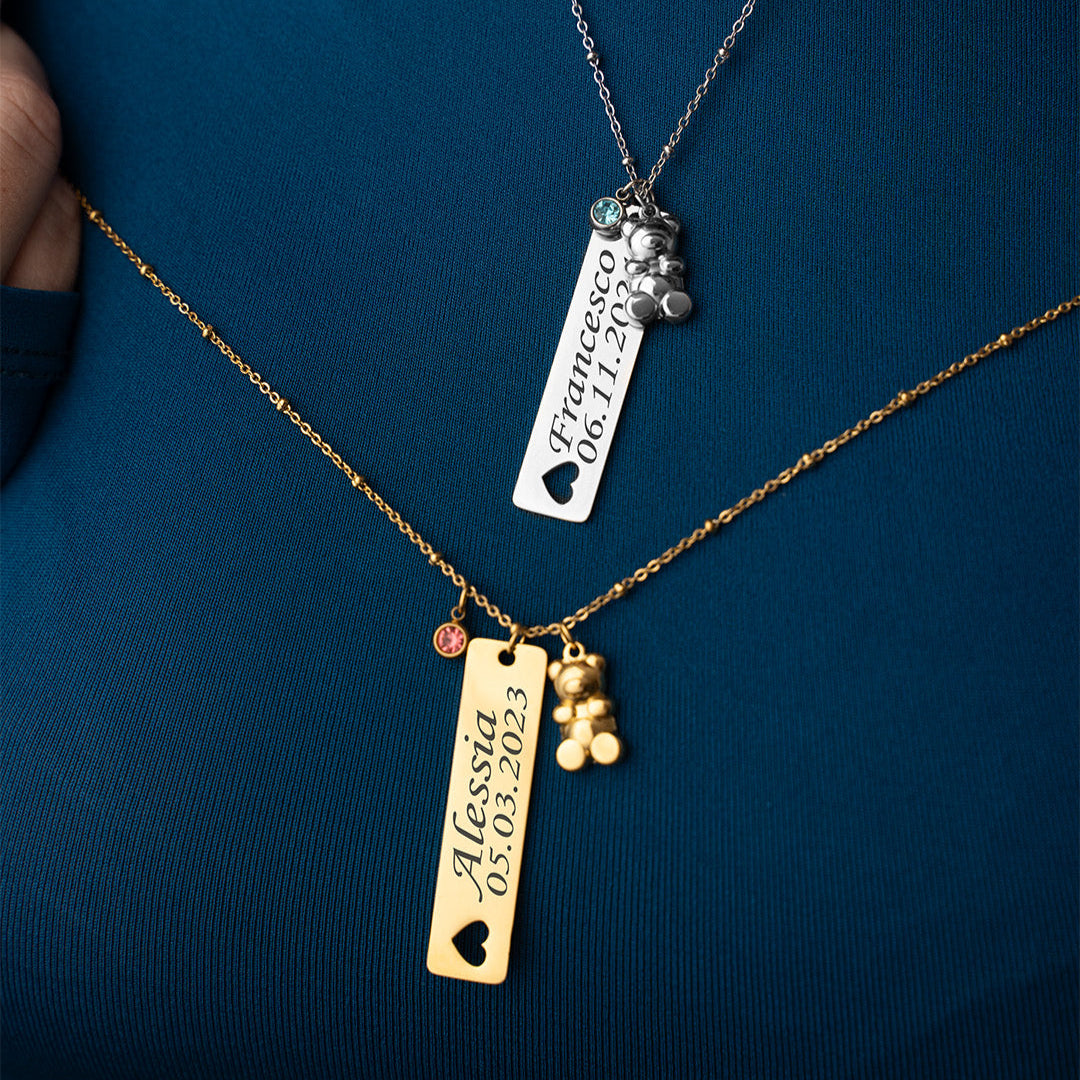 Collana Cucciolo Orso con Brillantino e Incisione Personalizzata