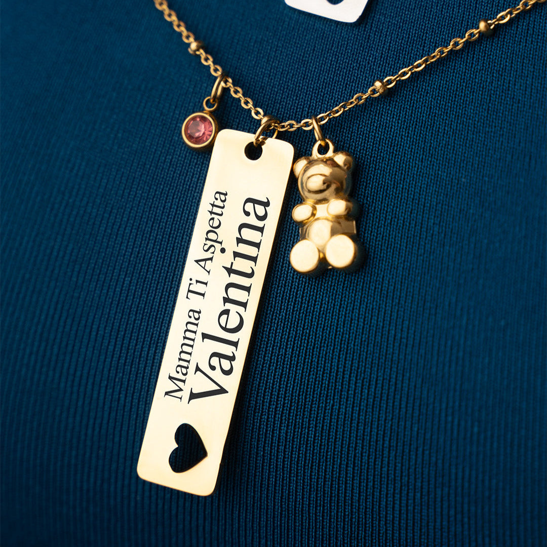 Collana Cucciolo Orso con Brillantino e Incisione Personalizzata