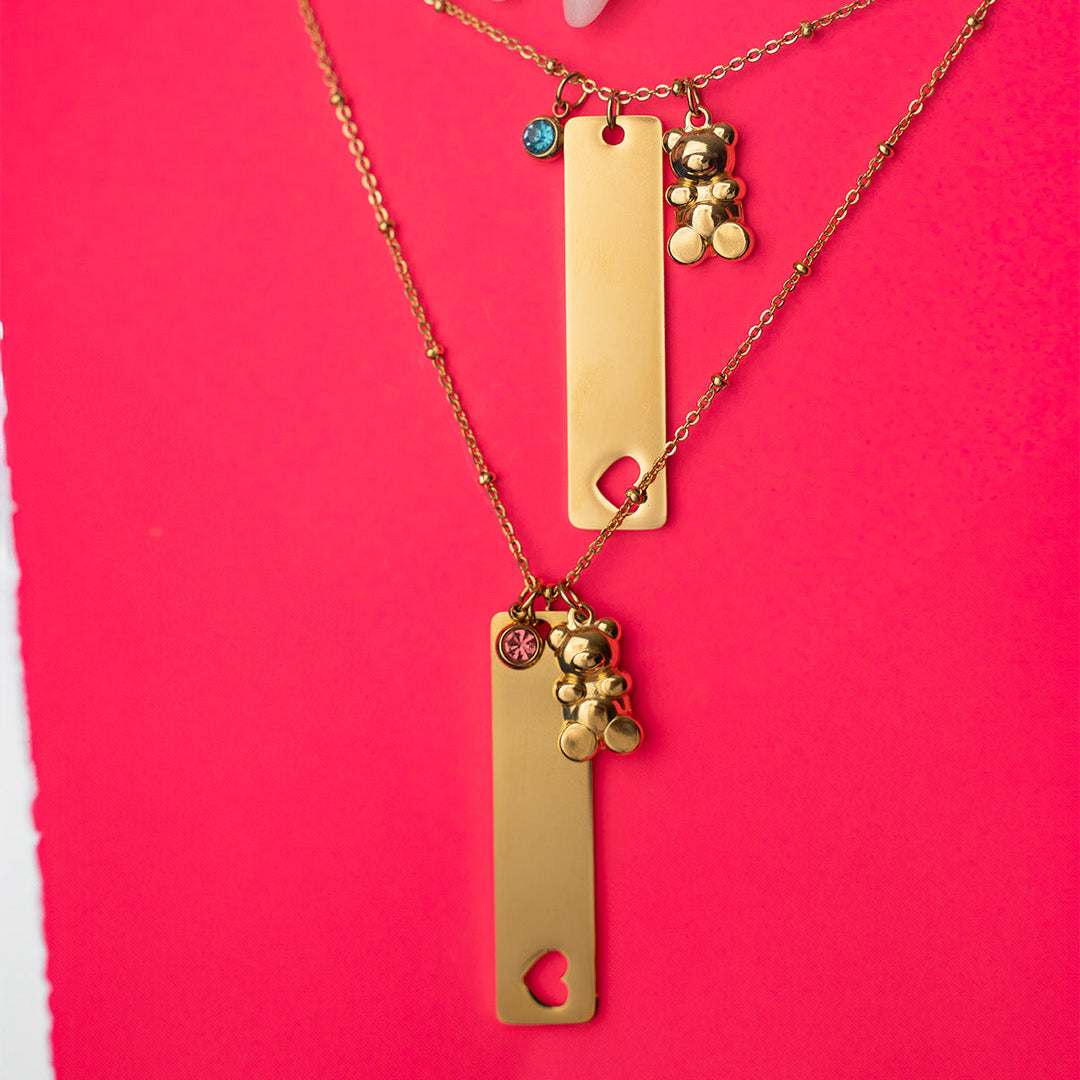 Collana Cucciolo Orso con Brillantino e Incisione Personalizzata