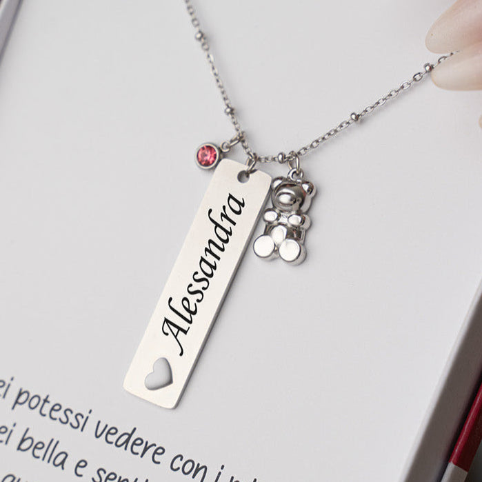 Collana Cucciolo Orso con Brillantino e Incisione Personalizzata