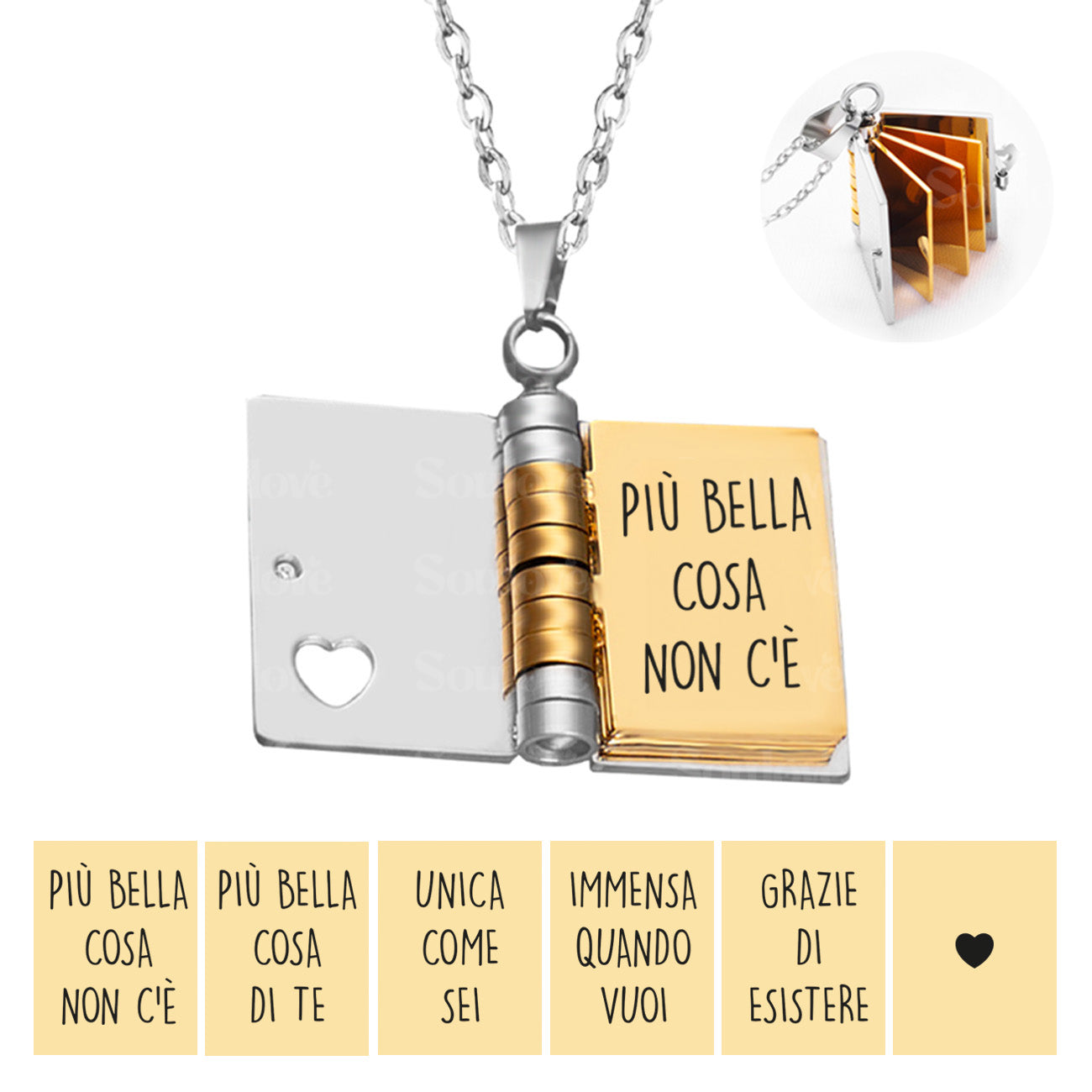 Collana Libro con frase ✦ Più bella cosa non c'é