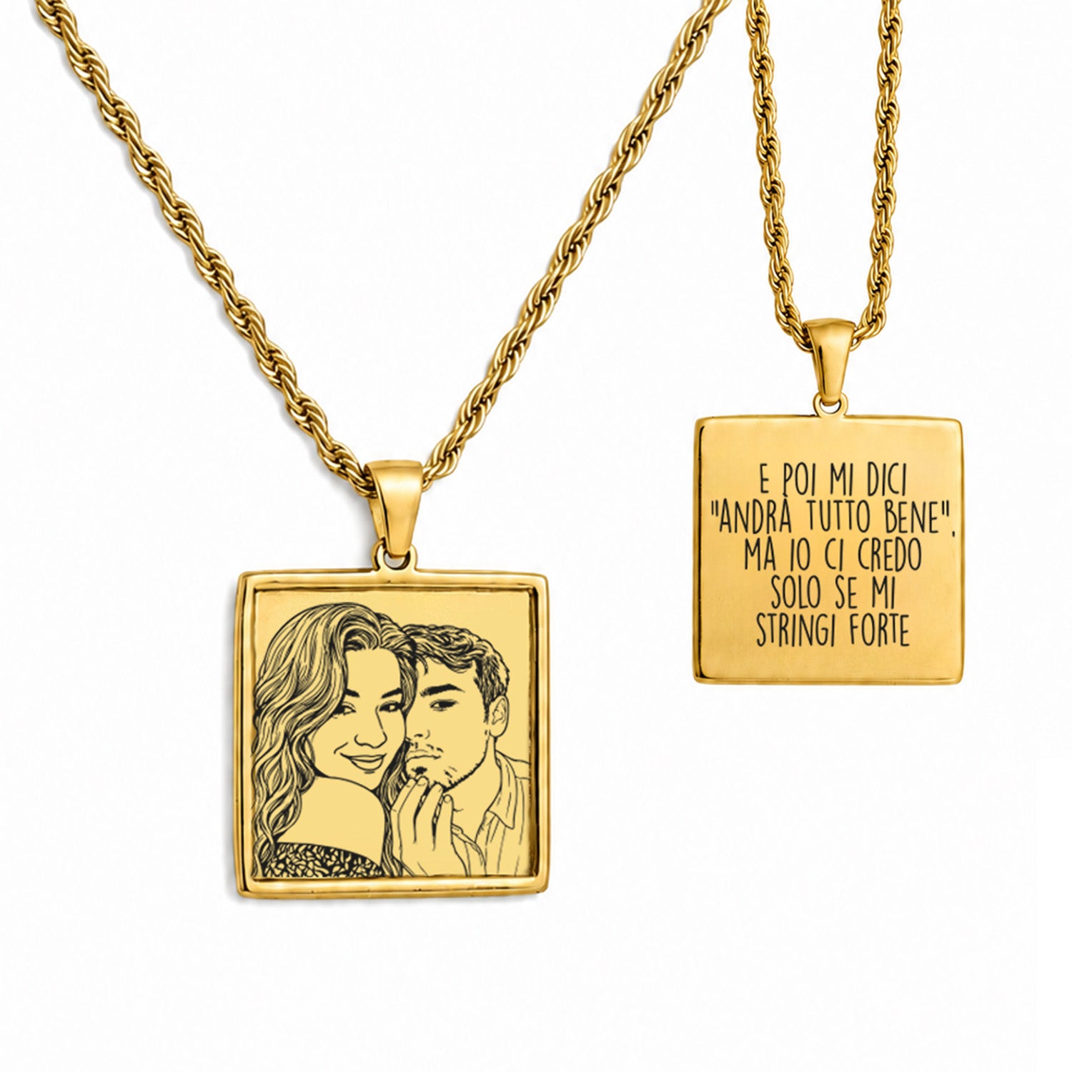 Collana Fotoincisa con Disegno a Mano e Dedica sul Retro