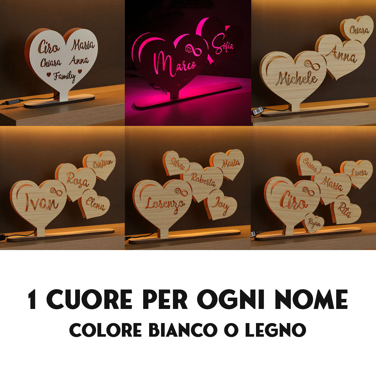 Lampada Cuore Mio Personalizzata con Nomi della Famiglia o Coppia