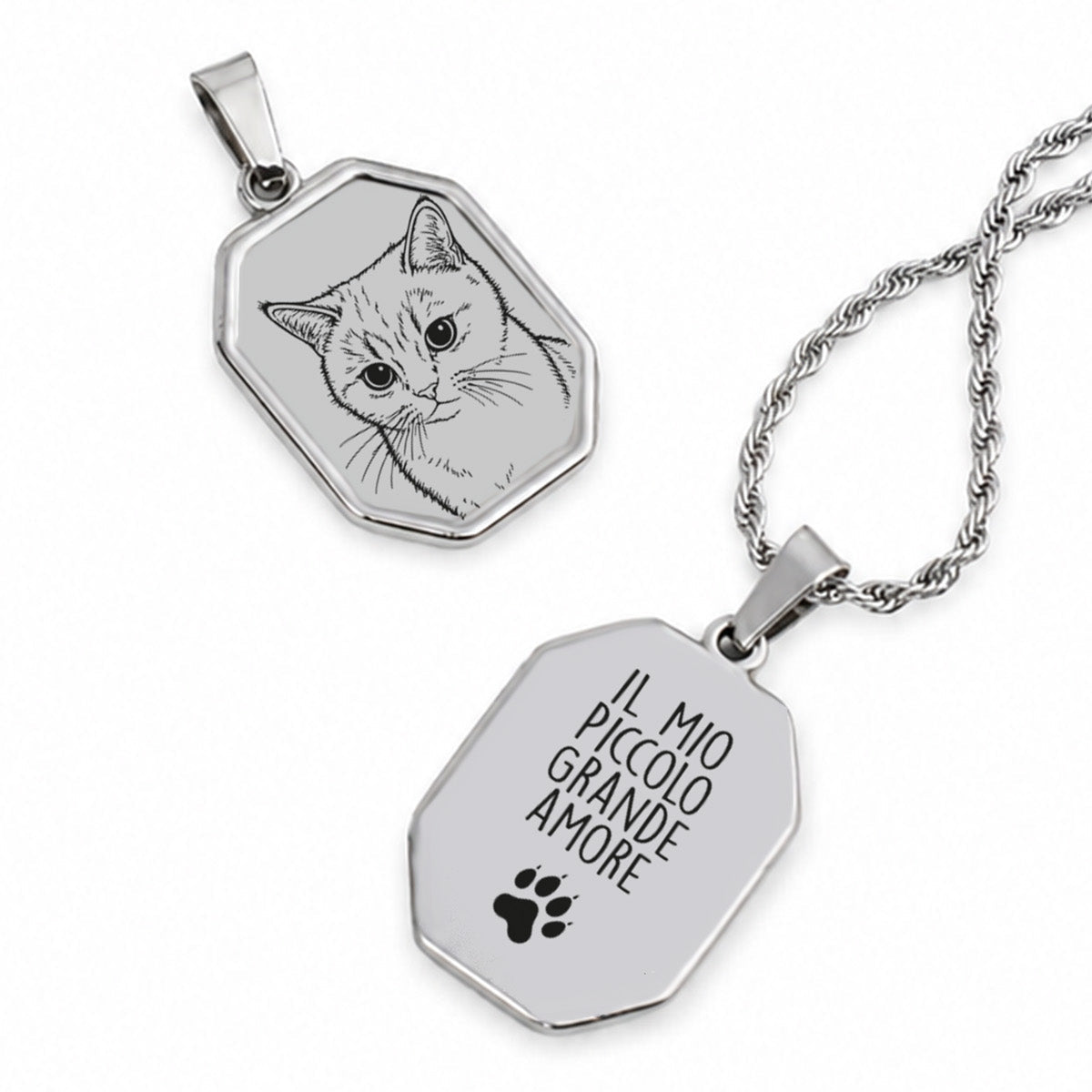 Collana Fotoincisa con Disegno a Mano e Dedica sul Retro