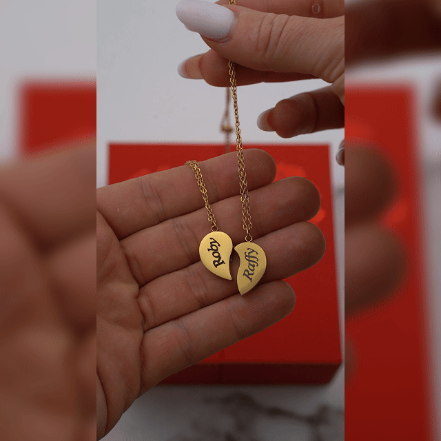 Due Collane con Mezzi cuori Calamitati che si Uniscono ✦ Acciaio Inossidabile