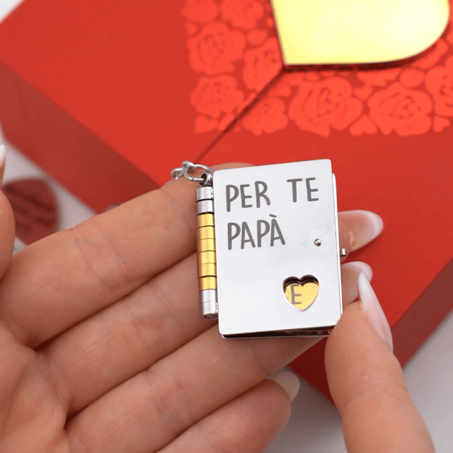 Portachiavi Libro Per Te Papà ✦ Messaggio Inciso in Acciaio Bicolore