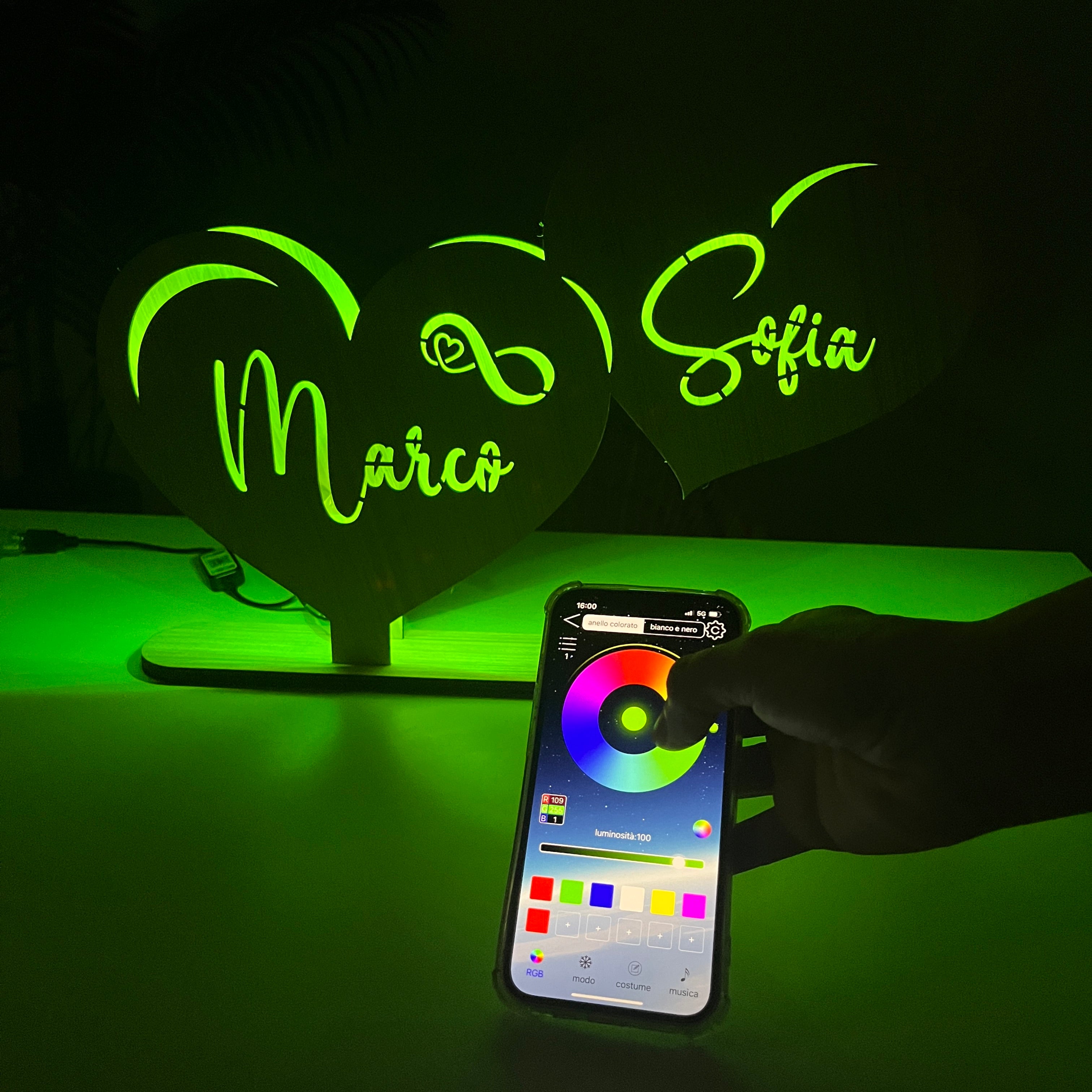 Lampada Cuore Mio Personalizzata con Nomi della Famiglia o Coppia