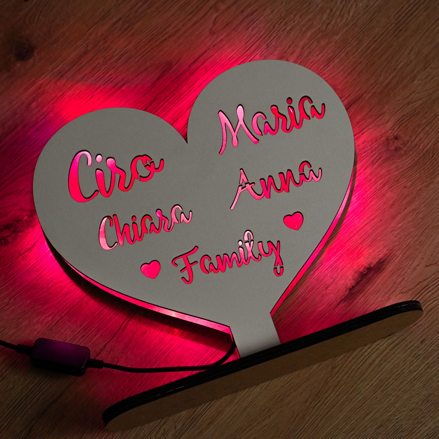 Lampada Cuore Mio Personalizzata con Nomi della Famiglia o Coppia