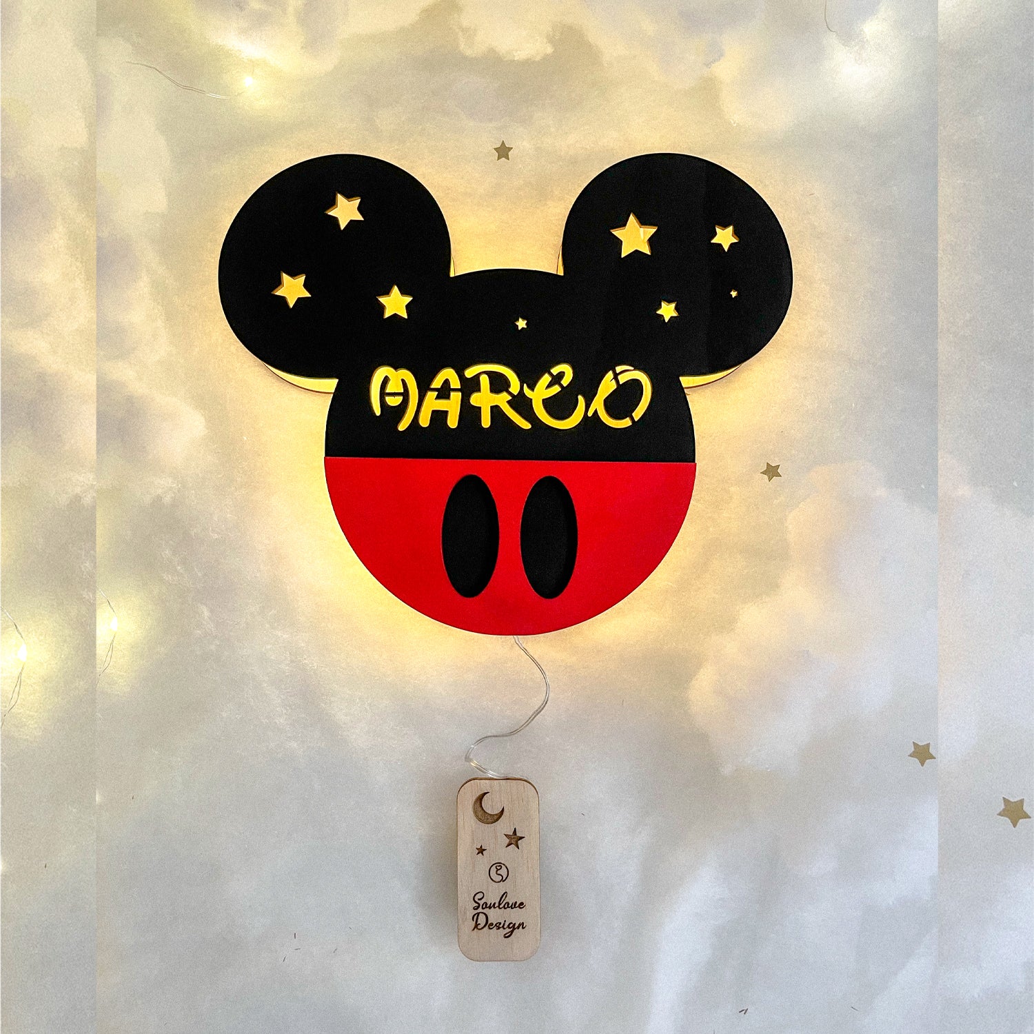 Lampada Topolino a Parete con Nome Personalizzato