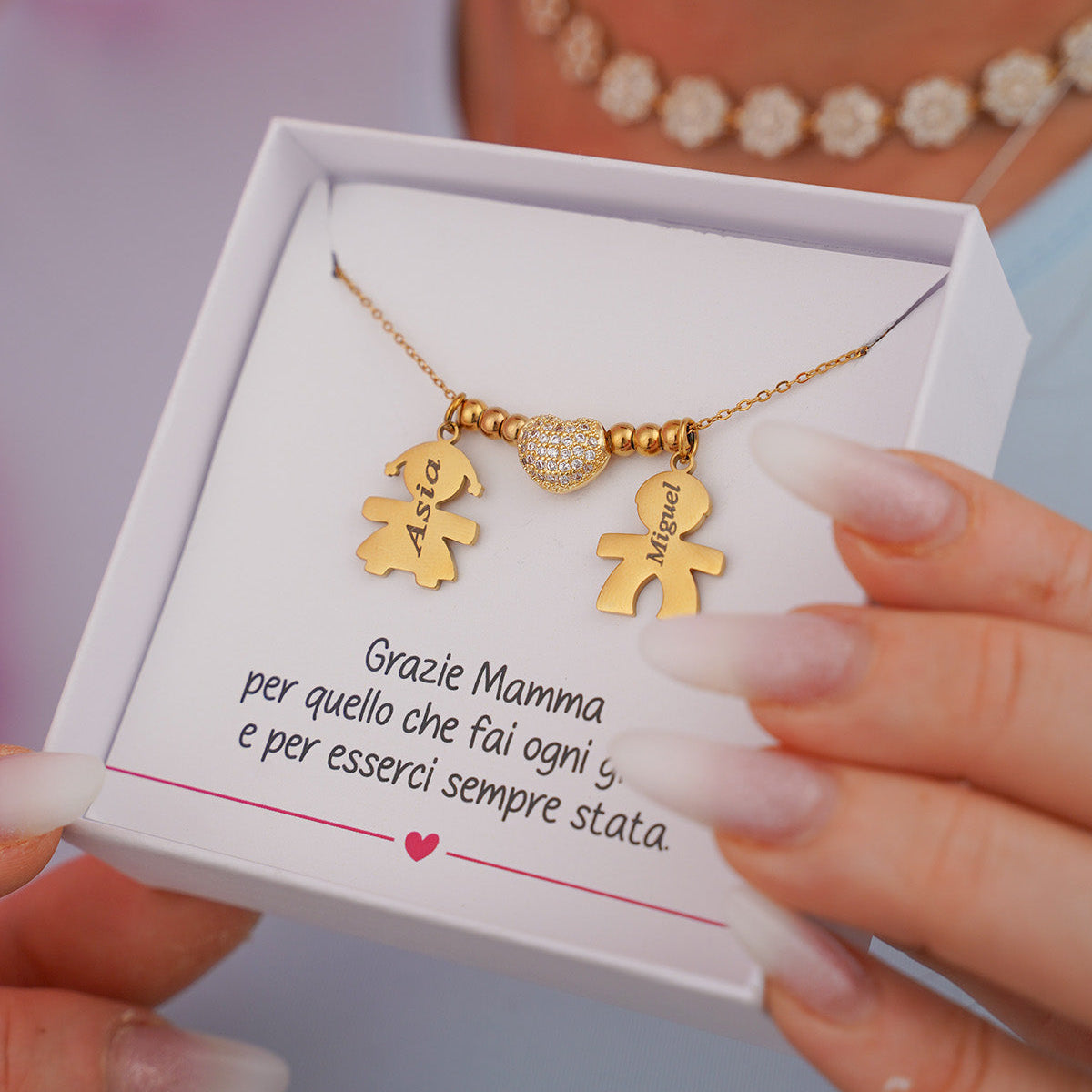 Mamma Vi Ama ✦ Collana con ciondoli Bimbi Personalizzati con Nomi