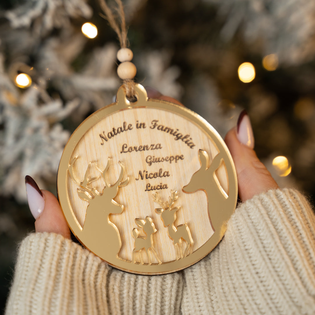 Famiglia Renne 2 Figli ・Palline di Natale Personalizzate