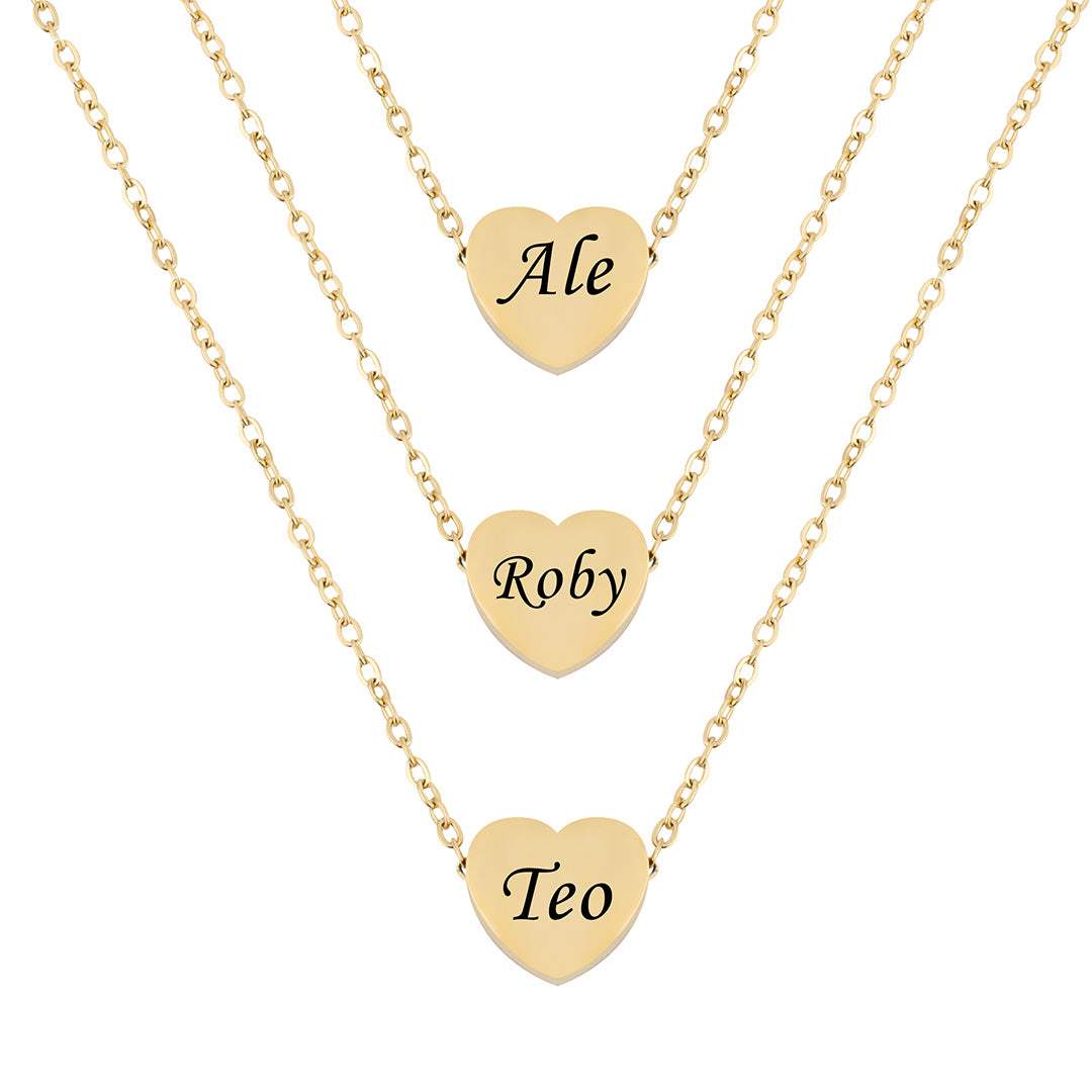 Trilogia Del Cuore ✦ Collana con 3 Cuoricini Pendenti Personalizzabili