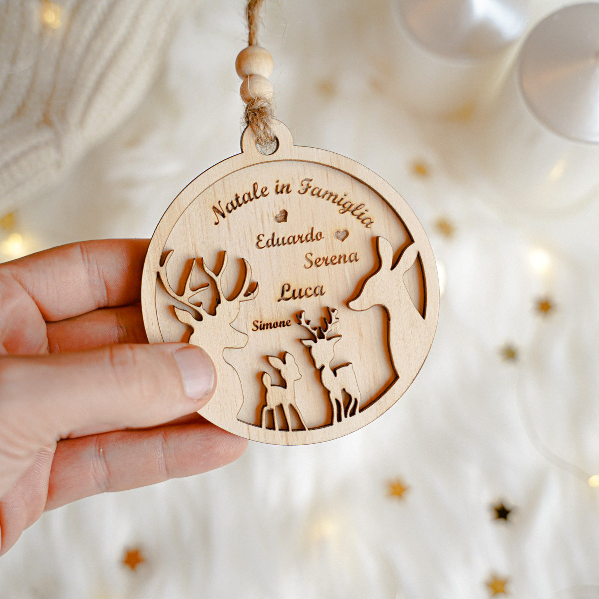 Famiglia Renne 2 Figli ・Palline di Natale Personalizzate