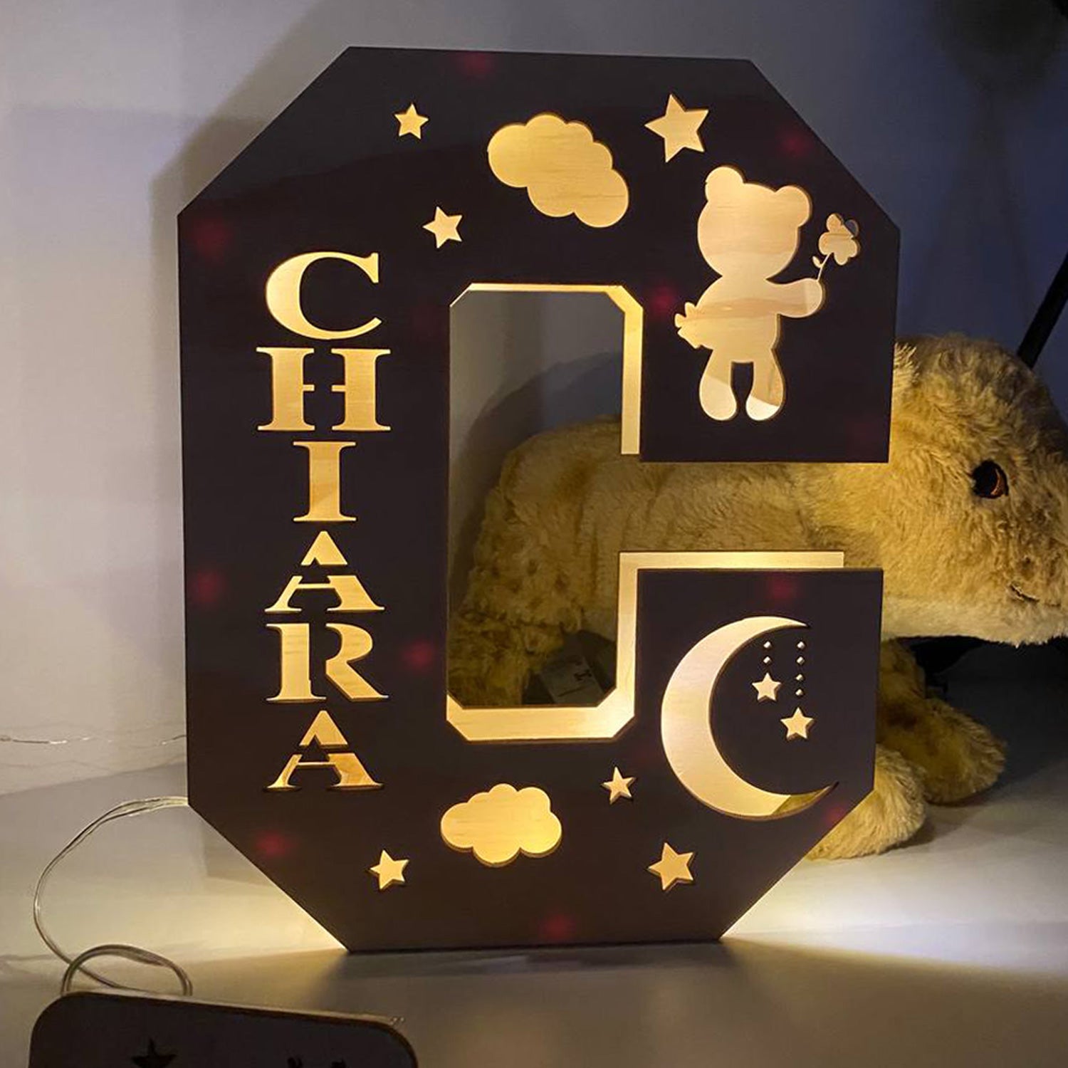 Lampada Lettera con Orsetto Luna e Nuvole