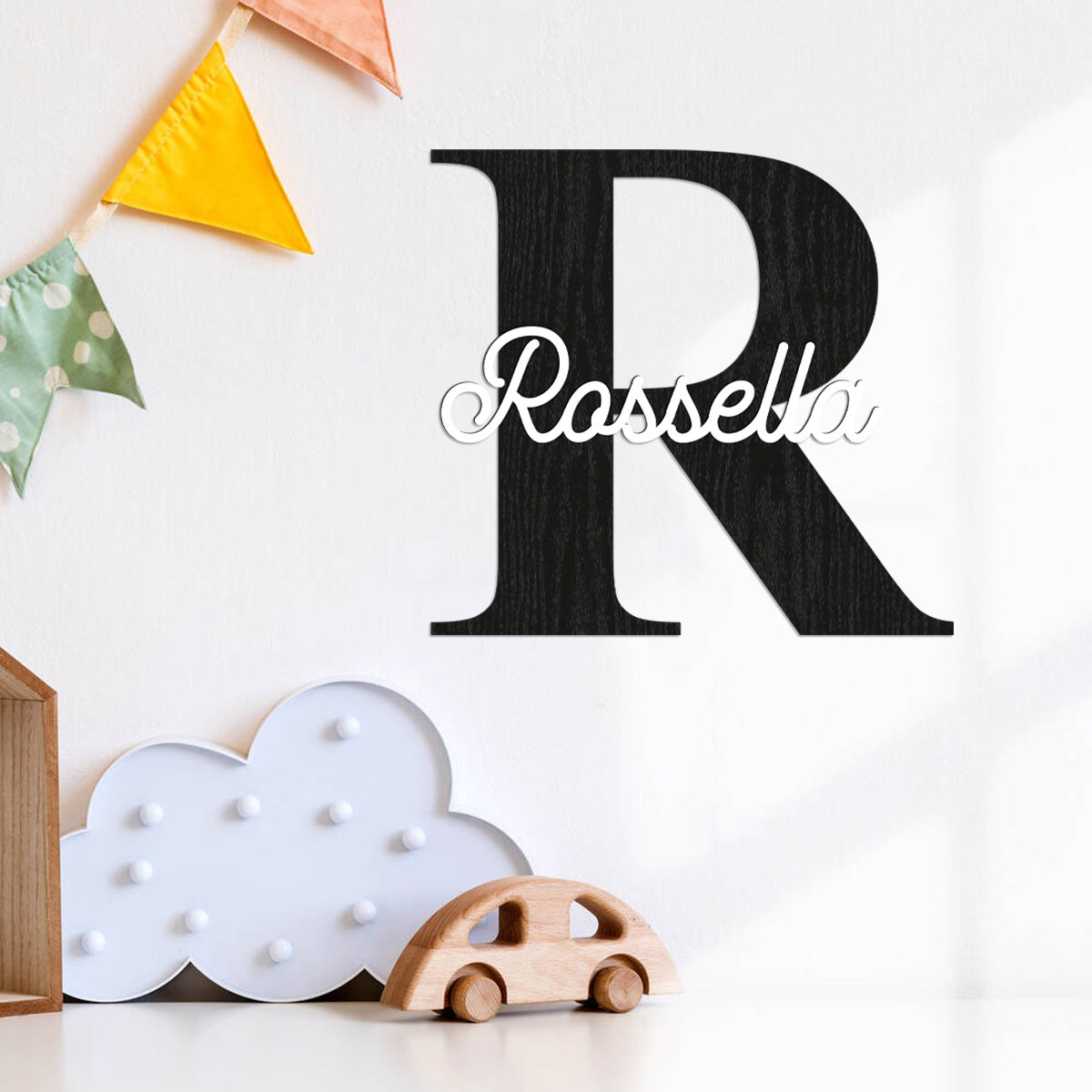 Decoro da parete per cameretta a forma di lettera con nome personalizzato