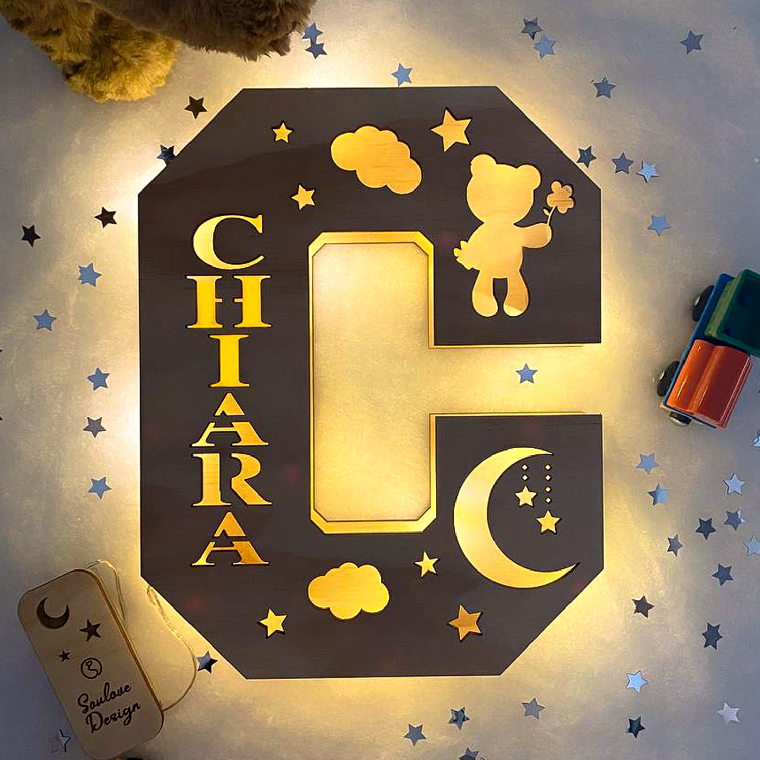 Lampada Lettera con Orsetto Luna e Nuvole