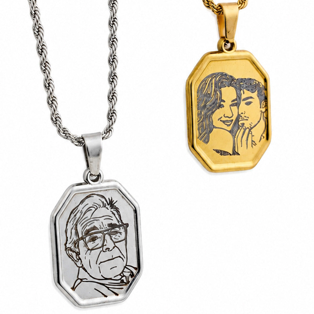 Collana Fotoincisa con Disegno a Mano e Dedica sul Retro