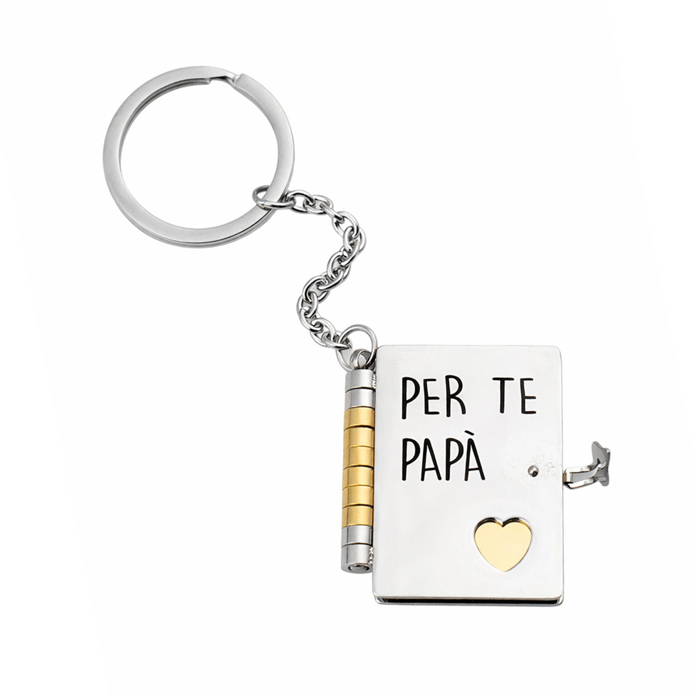 Portachiavi Libro Per Te Papà ✦ Messaggio Inciso in Acciaio Bicolore
