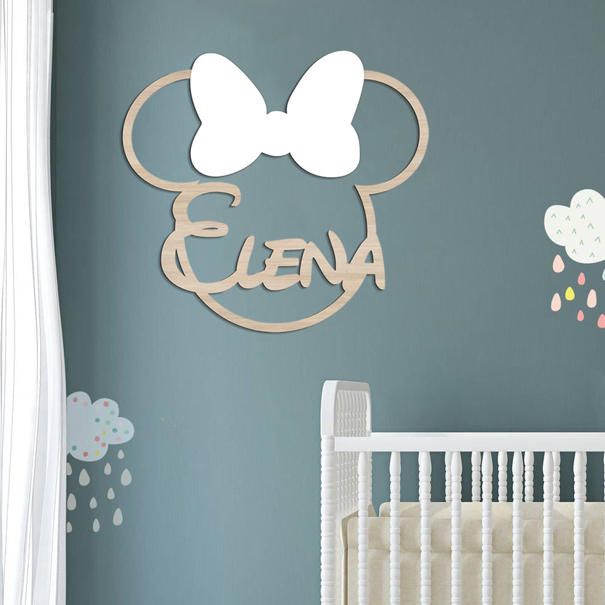 Decoro a parete Ispirato a Minnie con Fiocco e Nome